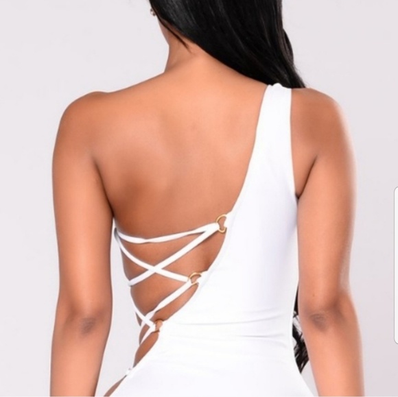 One Piece Swimsuit White Hot Lace Up Open Side - Picture 3 of 7